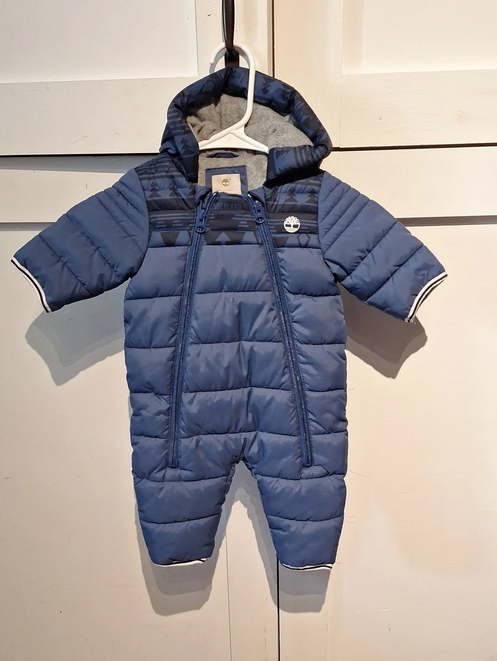Timberland Blue Quilted Baby Puffer One-Piece with Hood